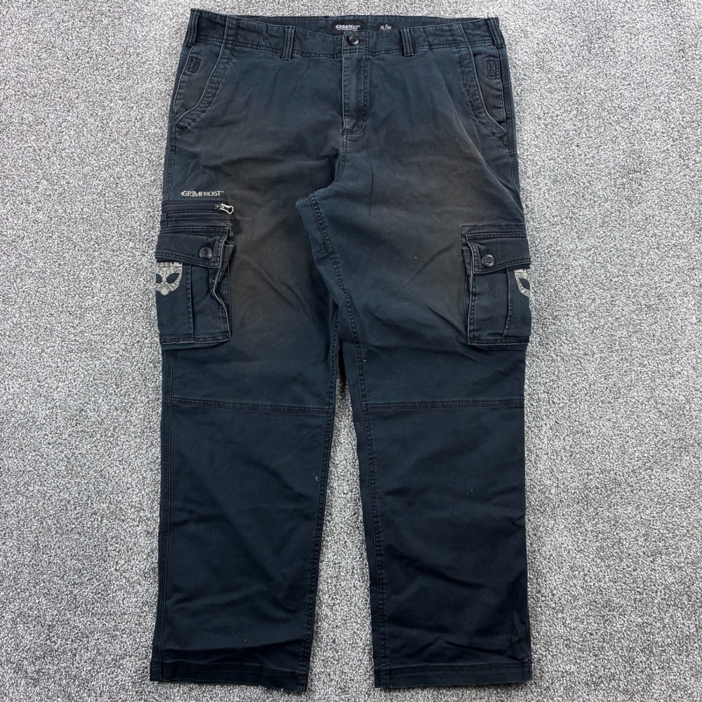 Grimfrost Tactical Cargo Pants Mens XL 40x30 Black Viking Rune Skull Patch